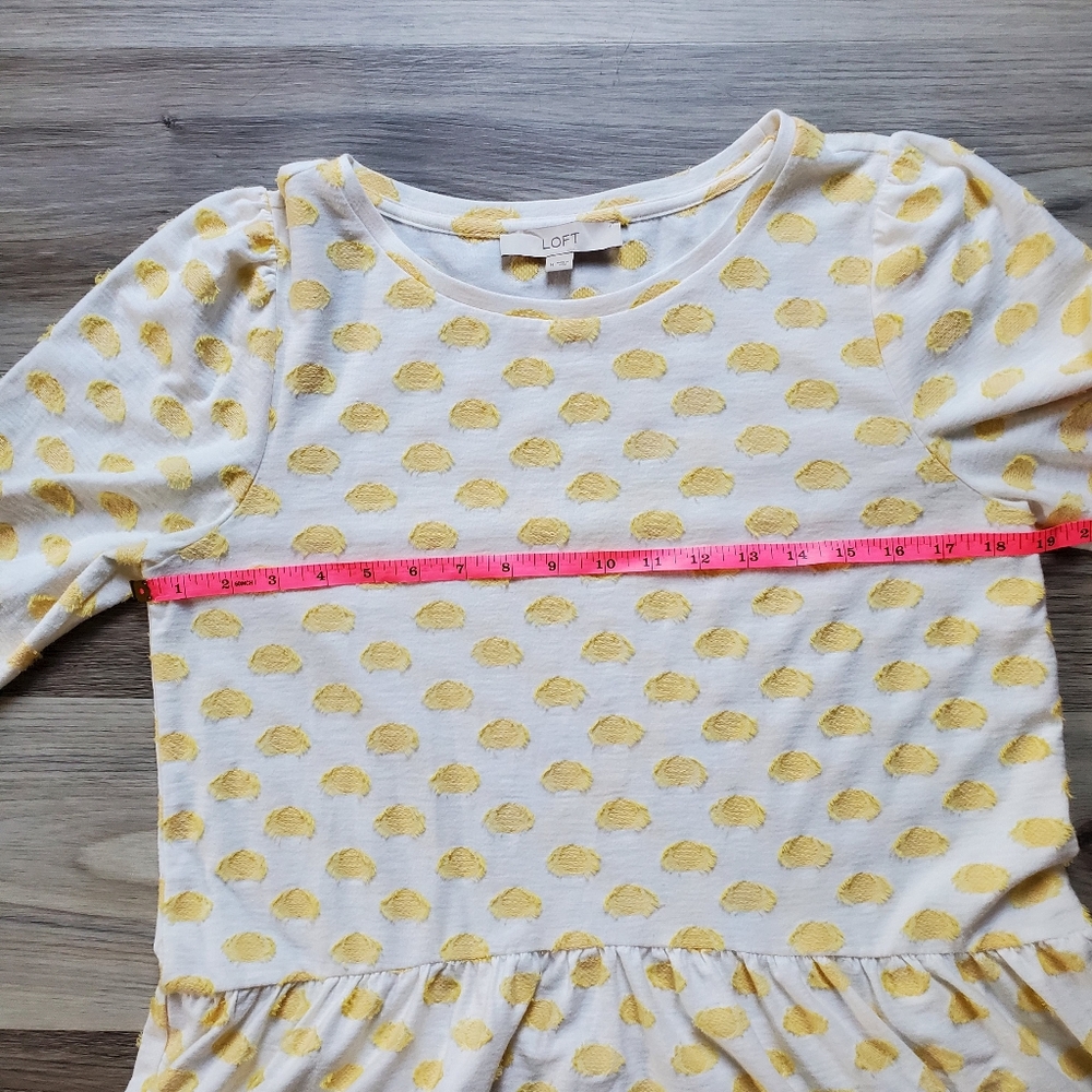 Women's LOFT clip dot peplum blouse. Medium. Like new.‎ Polka dots yellow white - Picture 7 of 8